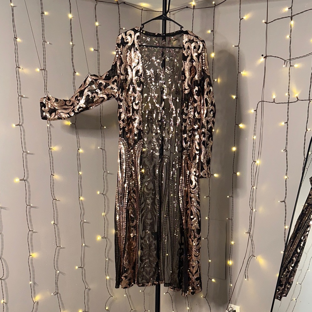 Source Unknown Metallic Long Sleeve Dress